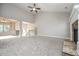 Expansive living room shows the fireplace with great flow to dining and staircase at 6005 Crowley Dr, Douglasville, GA 30135