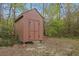 A well-maintained storage shed is in a private backyard at 3916 S Martin Way, Lithia Springs, GA 30122
