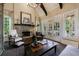 Charming living room with stone fireplace, French doors, and comfortable seating at 1412 Lanier Ne Mnr, Atlanta, GA 30319