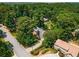 An aerial view showcases a home surrounded by lush trees and landscaping in a peaceful, established neighborhood at 7575 Hunters Woods W Dr, Atlanta, GA 30350