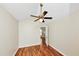 Bedroom with vaulted ceilings, ceiling fan, and wood-look flooring at 1338 Gates Se Dr, Atlanta, GA 30316