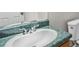 Compact bathroom featuring green marble counters with a white basin sink and a standard toilet at 35 Ravenwood Dr, Rockmart, GA 30153