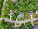 Overhead shot showing the property's layout, manicured lawns, circular drive and proximity to tree-lined streets at 10119 Azalea Dr, Covington, GA 30014