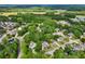 Scenic aerial view showcasing the neighborhood and lush greenery surrounding a red brick home at 10119 Azalea Dr, Covington, GA 30014