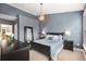 Serene main bedroom featuring calming blue walls, a comfortable bed, and stylish light fixture at 1403 Ashford Creek Ne Cir, Atlanta, GA 30319
