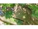 Aerial view of a backyard with a geometric patio, bordered by green foliage and tiered wooden steps at 4103 Statewood Ne Rd, Atlanta, GA 30342