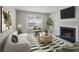 A well-appointed living room featuring modern decor, a fireplace, and plenty of natural light at 68 La Rue Nw Pl, Atlanta, GA 30327