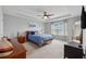 Serene bedroom featuring tray ceilings, carpeted floors, and abundant natural light at 506 Spring View Dr, Woodstock, GA 30188