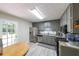 Well-lit kitchen with stainless steel appliances, sleek gray cabinetry, and bright white backsplash at 269 Powder Mill Dr, Dallas, GA 30157