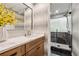 Stylish bathroom with marble countertops, and an enclosed glass shower at 904 Ivy Green Se Ln, Marietta, GA 30067