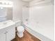 Well-lit bathroom with a tub-shower combo and single sink vanity, offering a clean and functional design at 6354 Shannon Pkwy # 8B, Union City, GA 30291