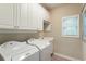 Well-lit laundry room with white cabinets and ample storage space above the appliances and sink at 2584 Oglethorpe Ne Cir, Brookhaven, GA 30319