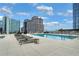 Inviting rooftop pool area with lounge chairs, umbrellas, and stunning views of the city skyline at 3325 Piedmont Ne Rd # 2501, Atlanta, GA 30305