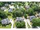 An aerial view of a suburban neighborhood with mature trees and well-manicured lawns on a sunny day at 1024 Cromwell Pt, Snellville, GA 30078
