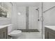 Modern bathroom featuring a glass shower with white subway tile and a gray accent stripe at 1131 Hershey Dr, Marietta, GA 30062