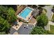 Aerial view showcasing the community pool, playground, and parking spaces amidst lush greenery at 217 Springs Xing, Canton, GA 30114