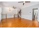 Spacious living room with hardwood floors, neutral walls, and elegant wainscoting at 5575 Julian Pl, Atlanta, GA 30342