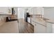 Modern kitchen featuring stainless steel appliances, white cabinets, and a stylish backsplash at 507 Bonneset Ct, Canton, GA 30114
