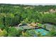 Aerial view of tennis courts and pickleball courts surrounded by lush greenery in a serene setting at 507 Bonneset Ct, Canton, GA 30114