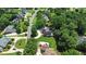 Bird's-eye view of a neighborhood featuring stately homes, circular driveways, mature trees, and well-manicured lawns at 2845 Burgundy Dr, Cumming, GA 30041