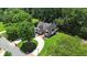 Aerial shot of a well-maintained property with lush landscaping, a circular driveway, and a beautiful home surrounded by mature trees at 2845 Burgundy Dr, Cumming, GA 30041