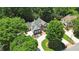An aerial view of a two-story home with a circular driveway, landscaped yard, and mature trees providing shade and privacy at 2845 Burgundy Dr, Cumming, GA 30041