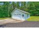 Exterior view of a garage featuring white doors and manicured landscape at 5190 Due West Nw Rd, Powder Springs, GA 30127