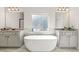 This luxury bathroom is complete with a large soaking tub, granite countertops, and double vanity sinks at 125 Atkins Ln, Fayetteville, GA 30215