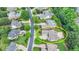 Overhead view of a residential home with a stone patio and mature landscaping at 8230 Royal Melbourne Way, Duluth, GA 30097