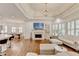 Spacious living room with fireplace, coffered ceiling, and hardwood floors at 8230 Royal Melbourne Way, Duluth, GA 30097