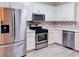 Modern kitchen featuring stainless steel appliances, sleek white cabinetry, and tile backsplash at 1282 Harris Commons Pl, Roswell, GA 30076
