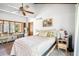 Well-lit bedroom features neutral walls, a vaulted ceiling with fan and an adjacent vanity area at 3611 Winfair Pl, Marietta, GA 30062