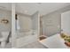 Bathroom with a soaking tub and a separate shower and single sink vanity at 131 Banyon Ct, Dallas, GA 30157