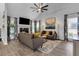Bright living room with hardwood floors, modern furniture, fireplace and large windows allowing natural light at 3568 Foxworth Ct, Buford, GA 30519