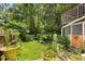 View of the backyard featuring a garden, patio, and lush greenery at 2355 Ewing Ne Dr, Brookhaven, GA 30319