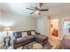 This bedroom has a ceiling fan, neutral paint, and lots of natural light at 3202 Lucky Pl, Conyers, GA 30013