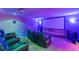 Enjoy this home theater with a projector, a screen and tiered seating at 3202 Lucky Pl, Conyers, GA 30013