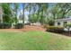 Picturesque backyard featuring lush greenery, mature trees, and a serene seating area at 1655 Oak Crest Ct, Marietta, GA 30066