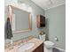 Charming bathroom featuring gray walls, granite countertop, and decorative wooden cabinet at 1655 Oak Crest Ct, Marietta, GA 30066