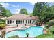Gorgeous kidney-shaped pool and spa with brick surround, patio, and manicured landscaping at 1065 Beacon Hill Xing, Alpharetta, GA 30005