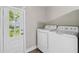 Laundry room featuring modern appliances and convenient backyard access at 971 Sims Nw Ave, Atlanta, GA 30318