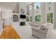 Cozy living room with a fireplace, built in bookshelves and high ceilings at 1170 Shellnut Trl, Hoschton, GA 30548