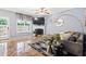 Cozy living room with a fireplace, plush seating, modern decor, and lots of natural light at 3832 Augustine Pl, Rex, GA 30273