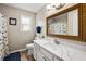 Beautiful bathroom features a large mirror and white cabinetry at 71 Barrington Dr, Hiram, GA 30141