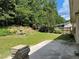 This backyard includes a well-maintained lawn, mature trees, landscaping, and a concrete patio at 1570 Jami Hollow Way, Lawrenceville, GA 30043