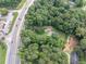 Aerial view of wooded parcel near roadways and retail with an in-ground pool at 8035 Rockbridge Rd, Lithonia, GA 30058