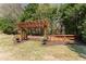 Backyard pergola feature with decorative plantings and well-manicured landscaping at 1310 Settles Rd, Suwanee, GA 30024