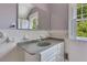 Bathroom featuring a granite sink, lots of storage, and a large window at 222 Winonna Dr, Decatur, GA 30030