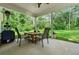 Outdoor patio with seating, a table, and a heater, overlooking a lush green lawn surrounded by trees at 5015 Monticello Dr, Villa Rica, GA 30180