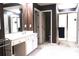 Bright bathroom with a large vanity, ample cabinet space, and glass enclosed shower at 555 Stoneglen Sw, Atlanta, GA 30331